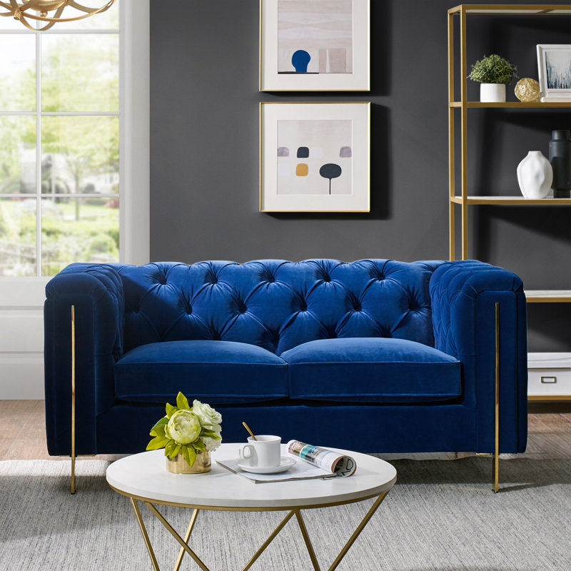 Causeuse en velours Charlene - Bleu, Bleu