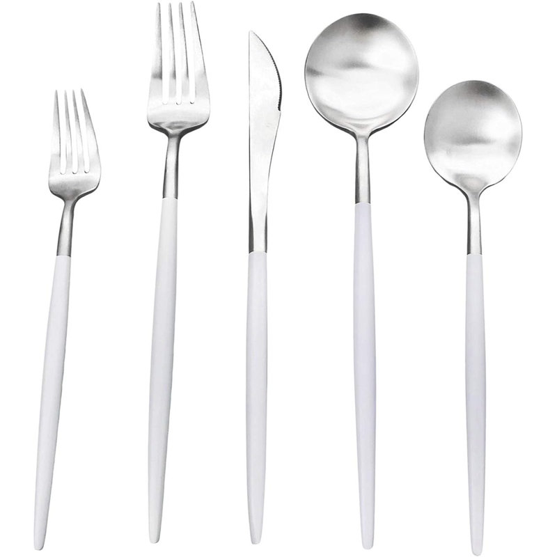 Ensemble de couverts de luxe 20 pièces, vaisselle en acier inoxydable 18/10 avec finition mate, comprenant des fourchettes, des cuillères, des couteaux, idéal pour les repas gastronomiques, le camping et les voyages