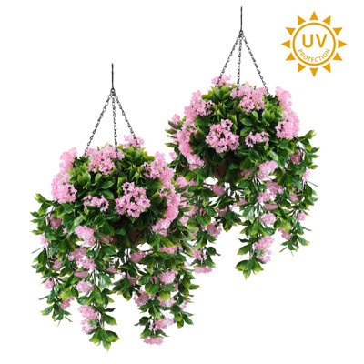 Paire de paniers suspendus lilas artificiel protégé contre les rayons UV 16 po