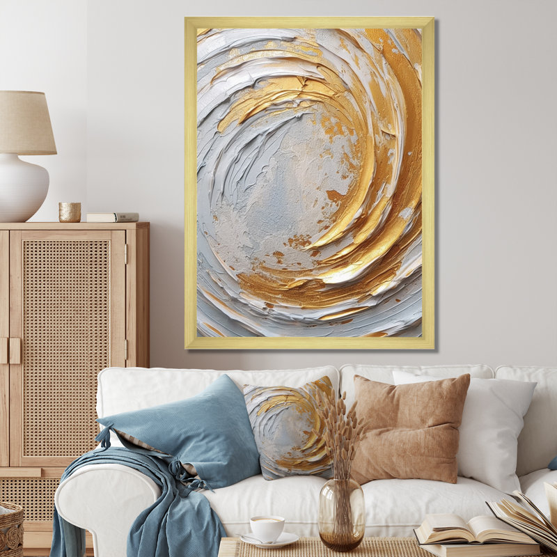 Or et crème tourbillons enchantés II sur toile, Cadre doré à une seule photo, H 32 po x l 16 po x P 1 po
