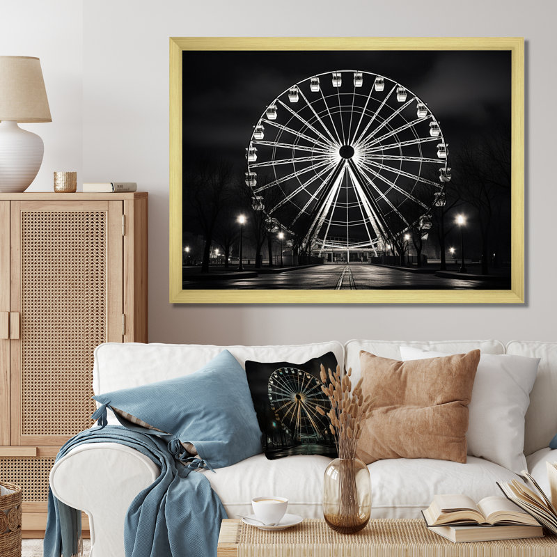 Carrousel de roue noire et blanche I - impression, H 16 po x l 32 po x P 1 po, Cadre doré simple