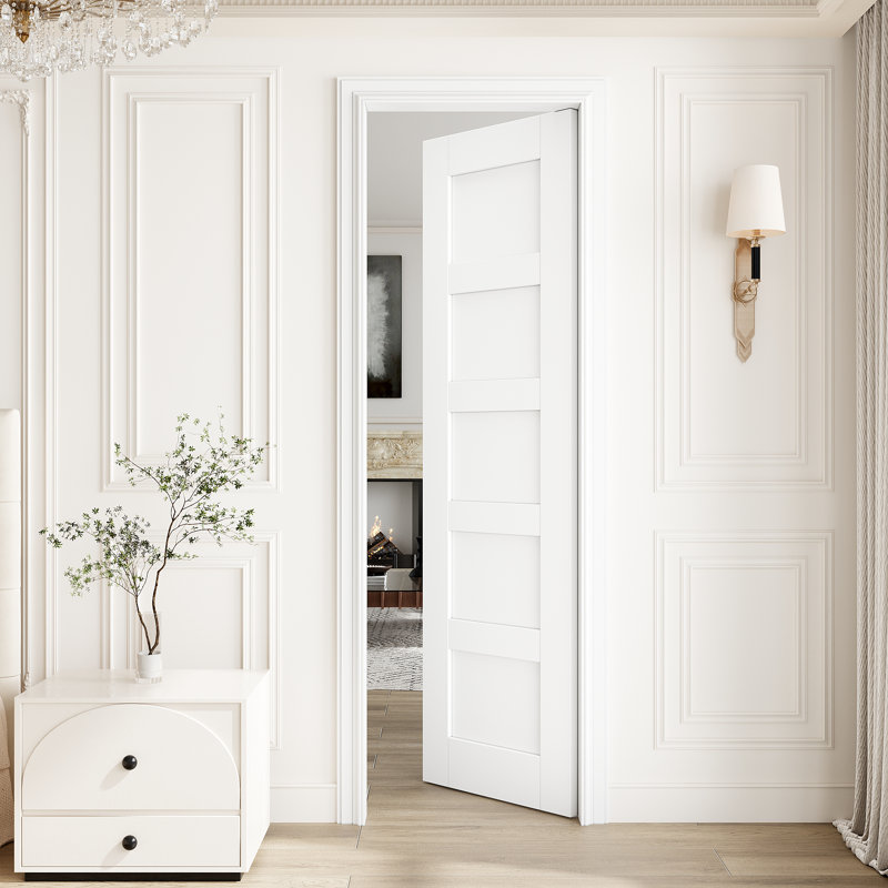 Porte intérieure à dalle pleine 24 po x 96 po à 5 panneaux, porte intérieure à finition blanche prête à peindre, sans quincaillerie, pour la chambre à coucher, le placard, le couloir, le salon, le garde-manger et la salle de bain Porte française et pliante