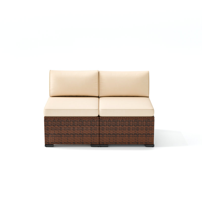Yentin 24" Outdoor Wicker Patio Armless Modular Chair With Cushion  (Set of 2), Khaki