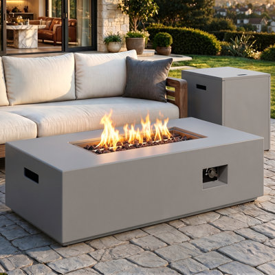 44"W Propane Fire Pit Table with Tank Side Table, 50000 BTU Fire Pit with Lava Rocks, Lid and Waterproof Cover