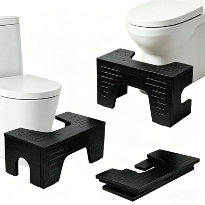Tabouret de toilette en bambou, hauteur ajustable de 7 et 9 pouces, pot de toilette pliable pour adultes et enfants, marchepied anti-dérapant pour toilette, noir