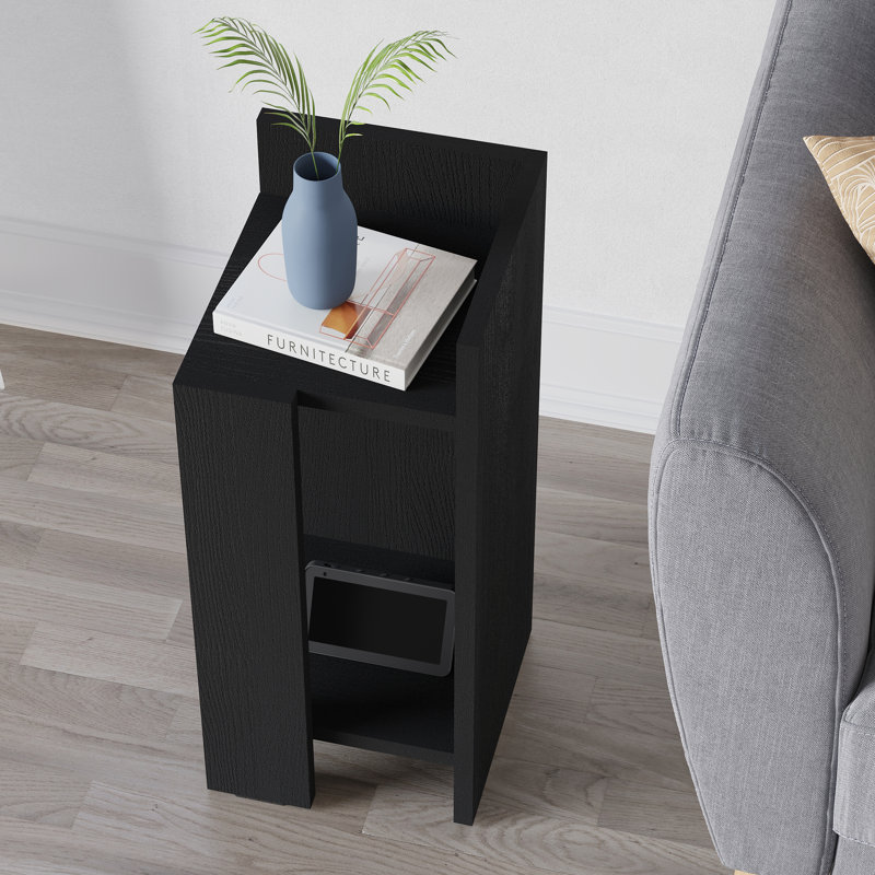 Lochlan Modern Compact Nightstand Bedside Table 25 x 27 x 60cm  Bedroom Furniture, Black Oak, Right Orientation