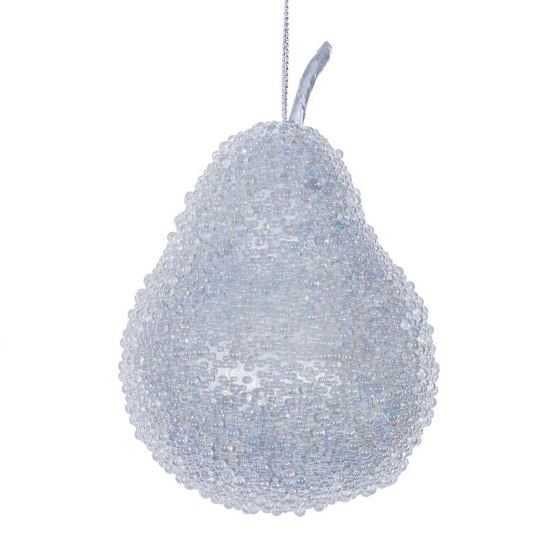 Ornement en forme de fruit perlé argent de 3,5 po à 4,5 po Fleur De Lis Living. Comprend un ensemble de trois ornements de fruits perlés.