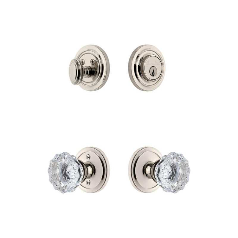 Grandeur Circulaire Rosette Entry Set with Fontainebleau Crystal Knob in Timeless Bronze, 2.75", Polished Nickel