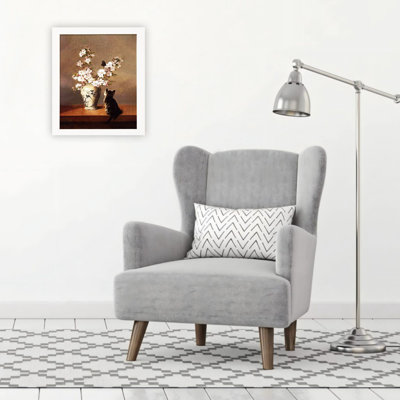 Chat et fleur de cerisier rose nature morte, décor rétro classique pour la cuisine du salon de la chambre à coucher, L 24 x l 20