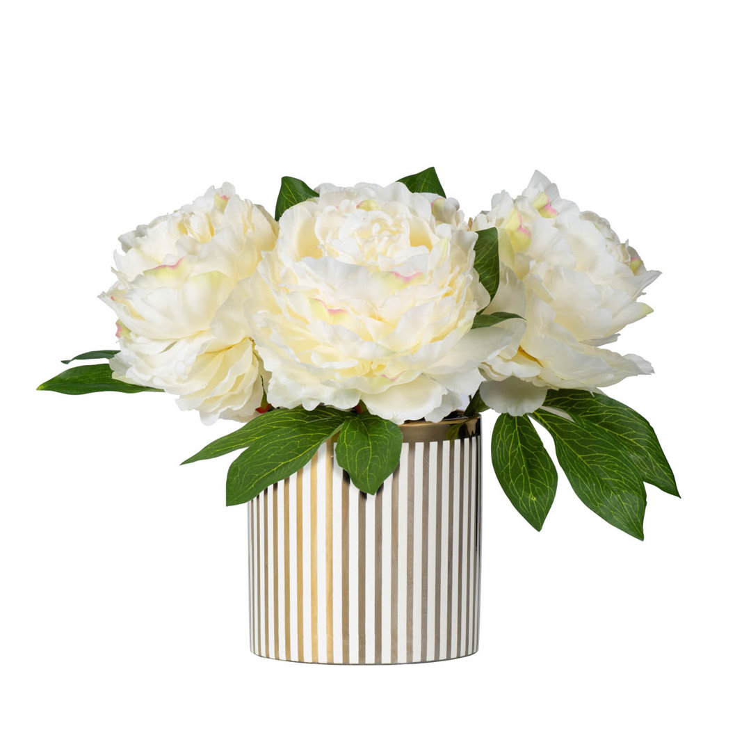 Peonies Floral Arrangement and Centerpiece in Striped Modern Pot House of Hampton® Flower 