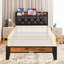 Rustic Twin Bed Frame with Storage Headboard & Built-in Outlets, No Box Spring Needed, Easy Assembly-456795991