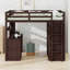 Lit mezzanine avec bureau, tiroirs et garde-robe, parfait pour les petites chambres-547823061