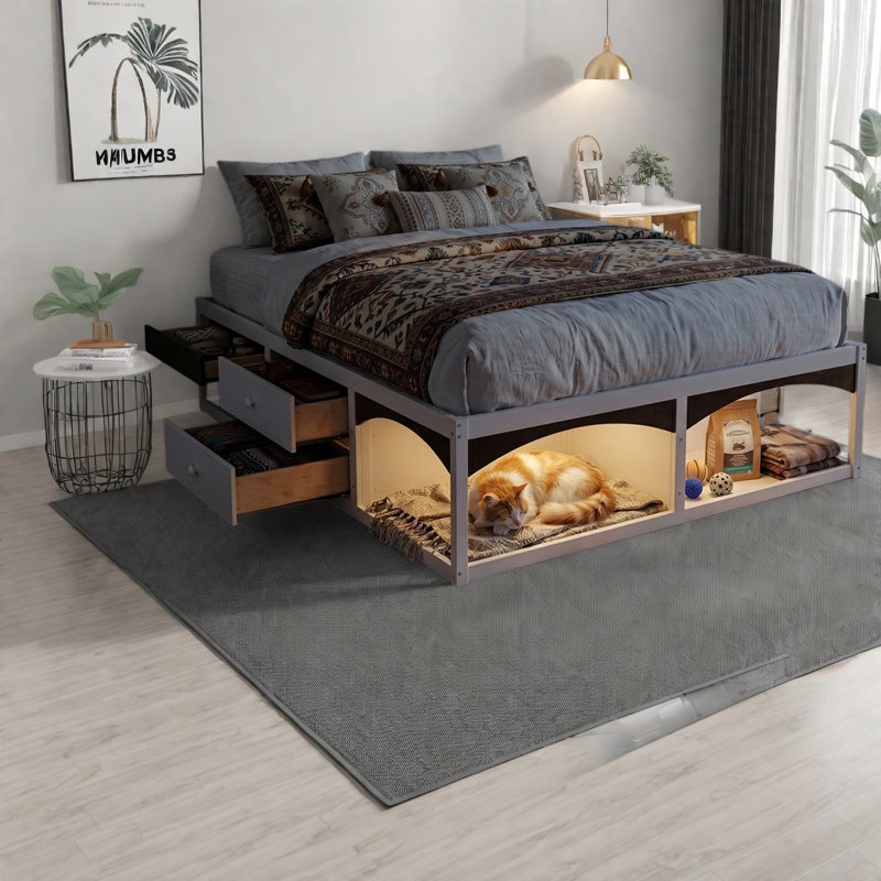 Lits avec tiroirs de rangement, plateforme moderne en bois aggloméré très grand pour la maison
