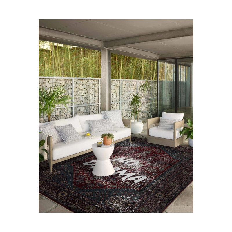 Tapis décoratif moderne à motif écrit No Drama, Sous-tapis rectangulaire 5 pi 1 po x 7 pi 7 po inc
