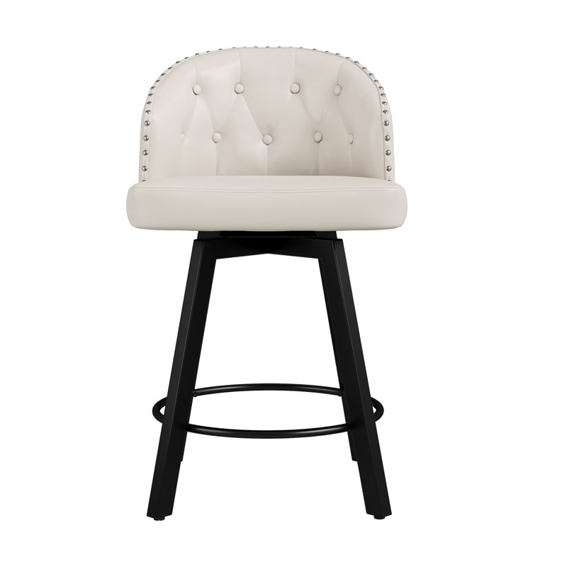 26" Swivel Upholstered Counter Stool With Backrest and Metal Frame, White//Faux Leather