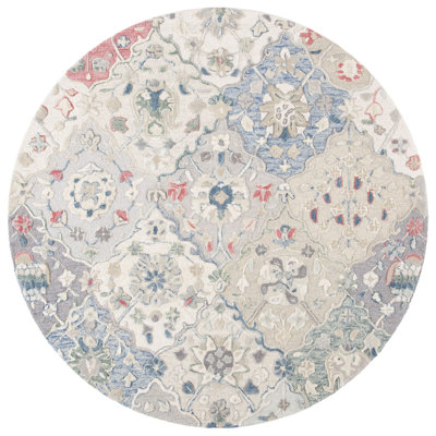 Tapis rose / bleu marine / ivoire en laine touffeté à la main de style oriental Tecumseth