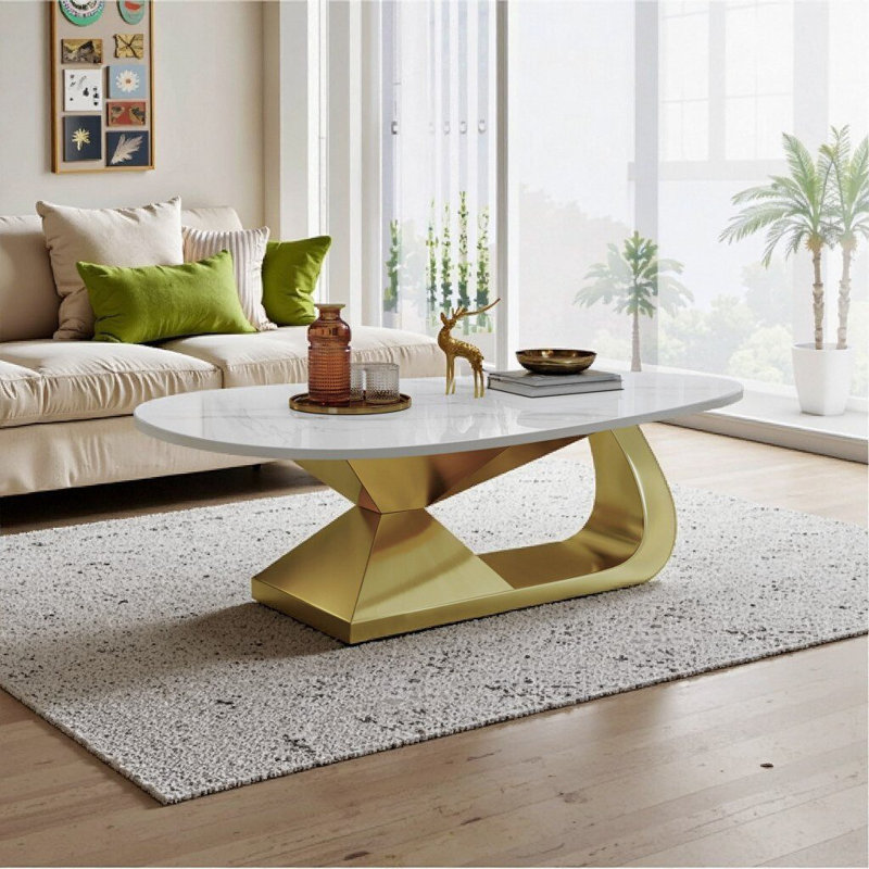 Table basse en pierre frittée Modern, Gold+White