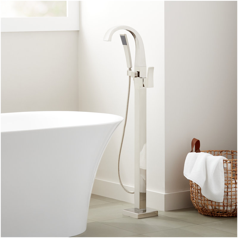 Vilamonte Freestanding Tub Faucet with Hand Shower and Rough-In Valve Less Stops - Polished Nickel, Polished Nickel