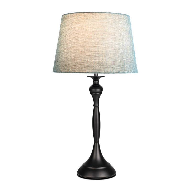 Antibes Candlestick Style Metal Table Lamp, Black Base/Blue Shade, Black, 55cm H x 30cm W x 30cm D
