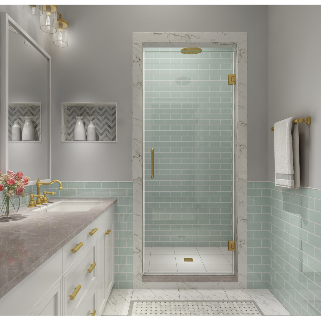 Kinkade XL 37.75" - 38.25" W x 80" H Hinged Frameless Shower Door Aston