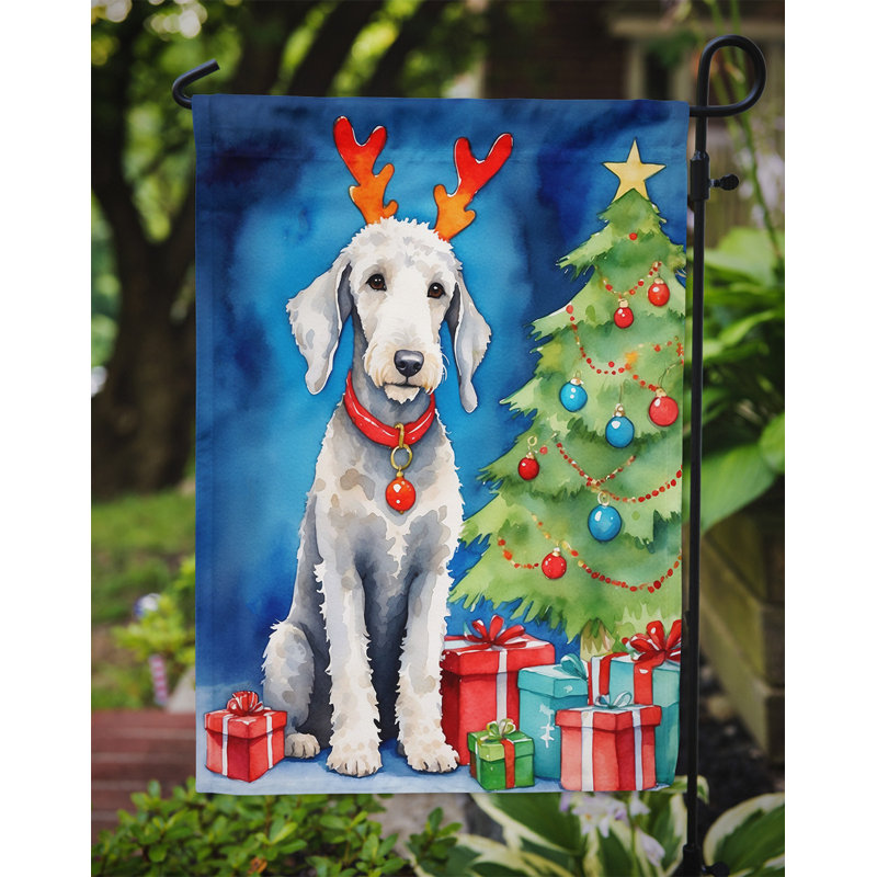 Christmas Reindeer Garden Flag, Bedlington Terrier
