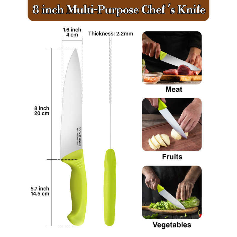 8-Inch Stainless Steel Chef's Knife with Green Handle
