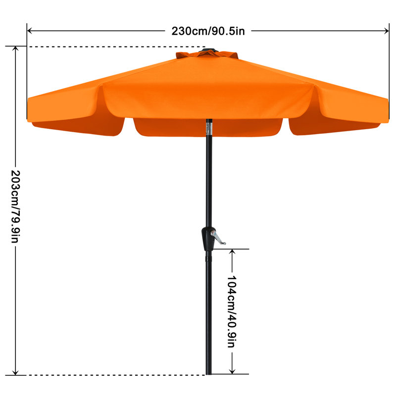 Parasol de marché 9 pi Hobert, H 79,9 po x l 90,5 po x P 90,5 po, Orange