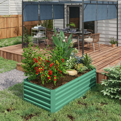 Lit surélevé pour jardin, - 6 pi x 3 pi 2 po pour fleurs et herbes renforcées, grand, spacieux, pot de fleurs en métal à fond ouvert, lit galvanisé 2 pi, légumes de qualité supérieure, fleurs, herbes, renforcé