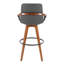 Tabouret de bar 29 po à hauteur fixe avec pivot en bambou et similicuir gris avec repose-pieds rond en métal noir-237536206