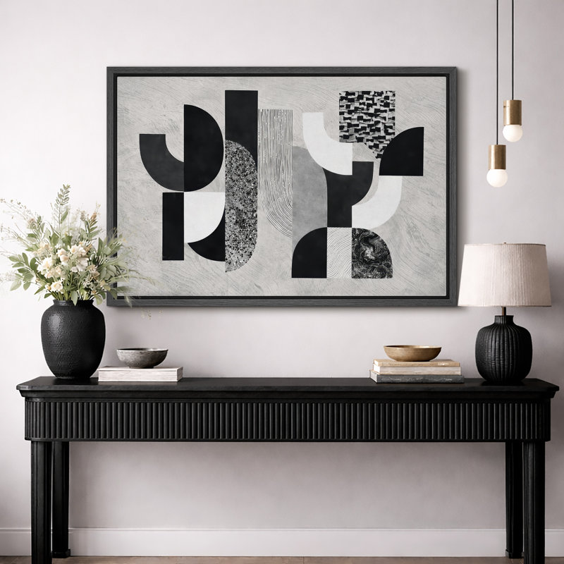 Abstrait noir et blanc, motif d'arche géométrique, photos de salon moderne, impression sur toile encadrée, Cadre noir