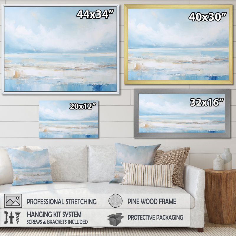 Coastal Beach Minimal Scenery IV - Salon d'art mural plage et océan, H 30 po x l 40 po x P 1,5 po, Cadre naturel flottant