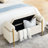 Upholstered Linen Storage Bench In Beige With Cylindrical Arms And Solid Iron Foundation For Living Room Bedroom Hallway Resilient Leg Support System-1931705215