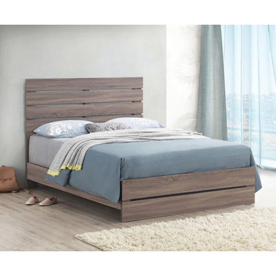 Brown Wood Queen Bed With Panel Design - Enhances Bedroom Aesthetics Rustic Plank Headboard Transforms Appearance