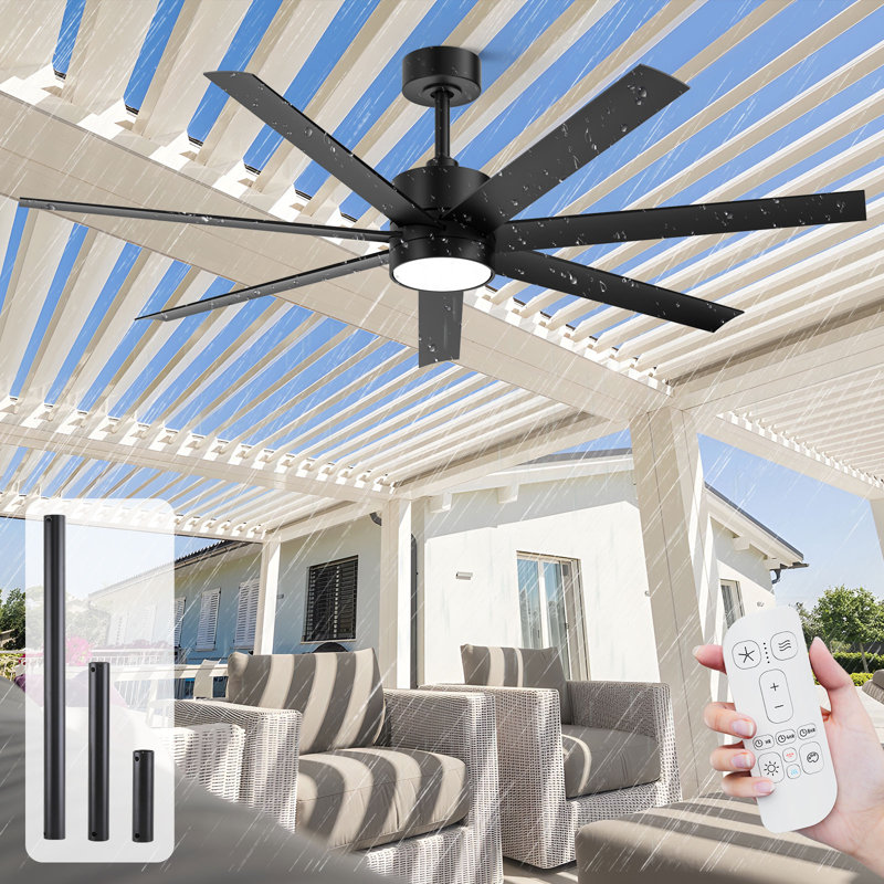 56"  Outdoor Ceiling Fans With Lights And Remote, Wet Rated Waterproof Ceiling Fan, 6-speed Dc Motor,  Modern Industrial Ceiling Fan Gazebo Fan For Porch Patios Pavilion
