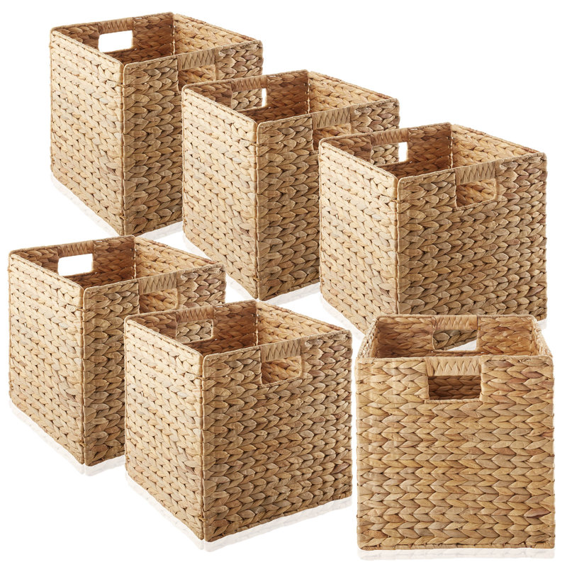 Casafield Water Hyacinth Storage Basket Cube Sets, Natural, 6, 12" H x 12" W x 12" D