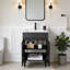 Meuble-lavabo autoportant de 61 cm (24 po) à motif de bois noir avec portes à fermeture amortie