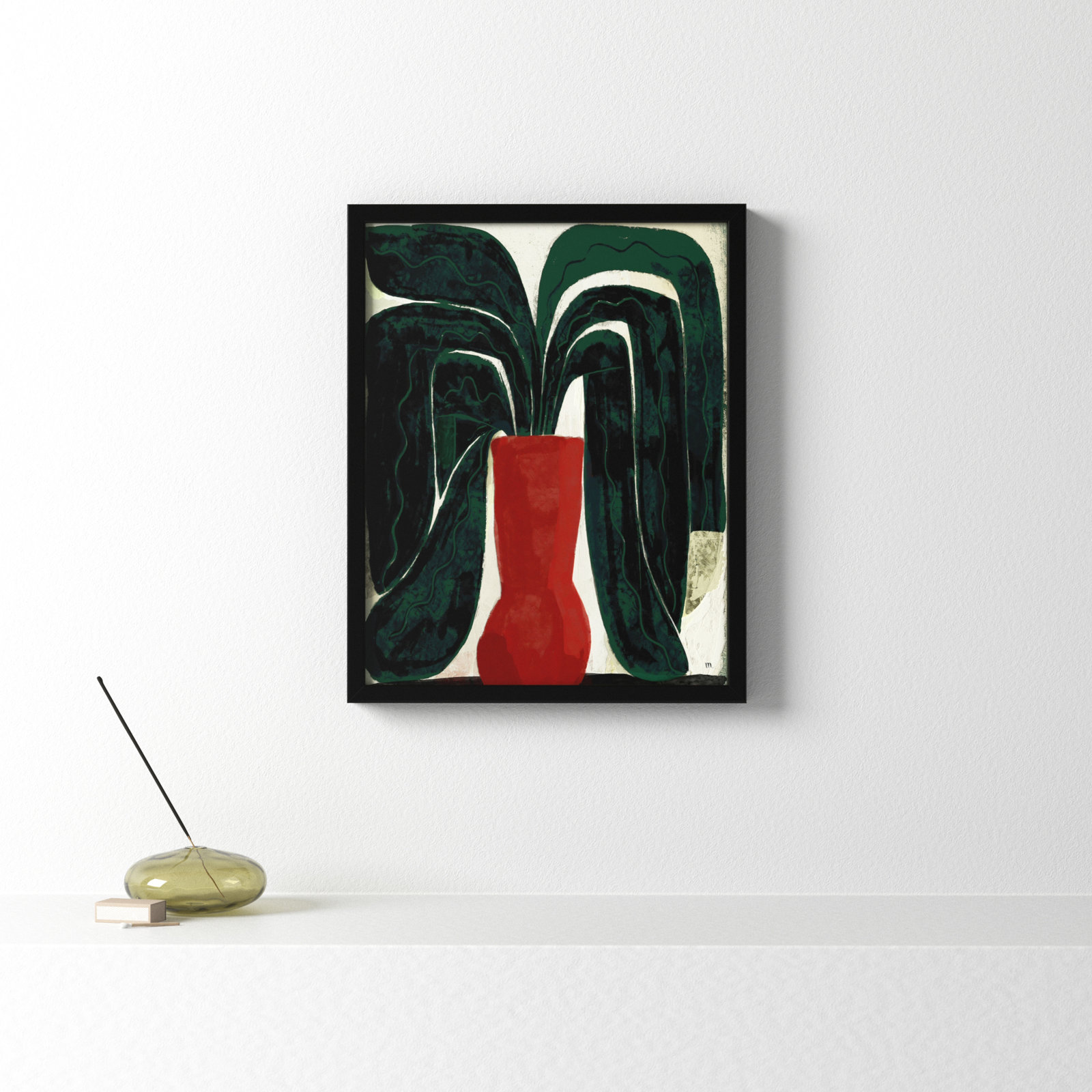 Adrianne "Plant No. 8" Painting, Black, 20" H x 16" W x 1.25" D