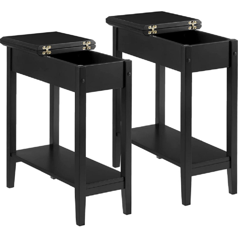 Jonica Modern Slim End Table with Flip Top Storage & Open Shelf, Stylish Narrow Side Table, Nightstand for Small Spaces, Perfect for Living Rooms, Bedrooms & Compact Apartments