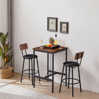 Ensemble de table de bar avec 2 tabourets de bar en polyuréthane avec dossier, brun rustique, l 23,62 po x P 23,62 po x H 35,43 po