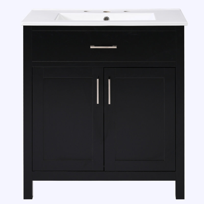 Bathroom Vanity with Ceramic Sink and Ample Storage, Black
