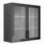 Armoire de style rétro avec portes en verre brumeux - 2 tablettes réglables en acier noir pour salle de bain