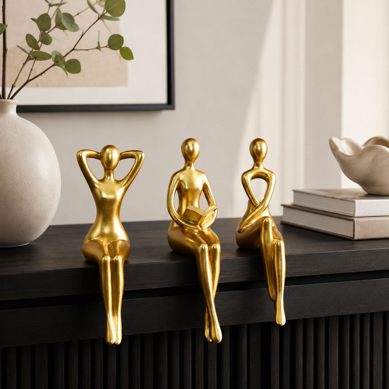 Ensemble de 3 statues de penseurs dorés, figurines abstraites en résine pour la décoration intérieure