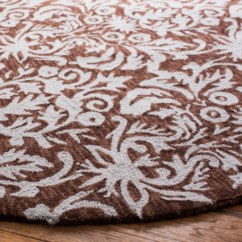 Tapis brun en laine crocheté à la main Hollander, Rond 8 pi