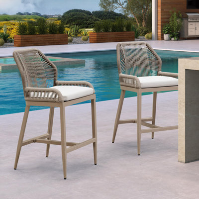 Purple Leaf Patio Upgraded Fabric Counter Height Bar Stools 24" H Set Of 2 Modern Rattan Bar Chairs Aluminum Stool Outdoor Wicker Barstools With Back by Purple Leaf