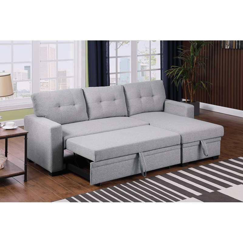 81.9'' Square Arm Sofa Bed, Light Gray Cotton Blend