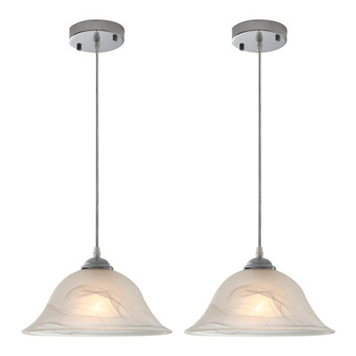 Pendant Lights Kitchen Island, Vintage Alabaster Pendant Lights, White Farmhouse Pendant Light, Glass Pendant Light, 2 Pack, (Chrome)