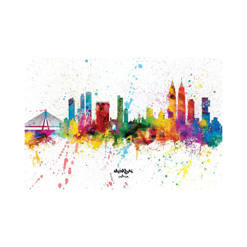 Mumbai India Skyline Splash by Michael Tompsett - Wrapped Canvas Gallery-Wrapped Canvas Giclée, 20.32 cm H x 30.48 cm W