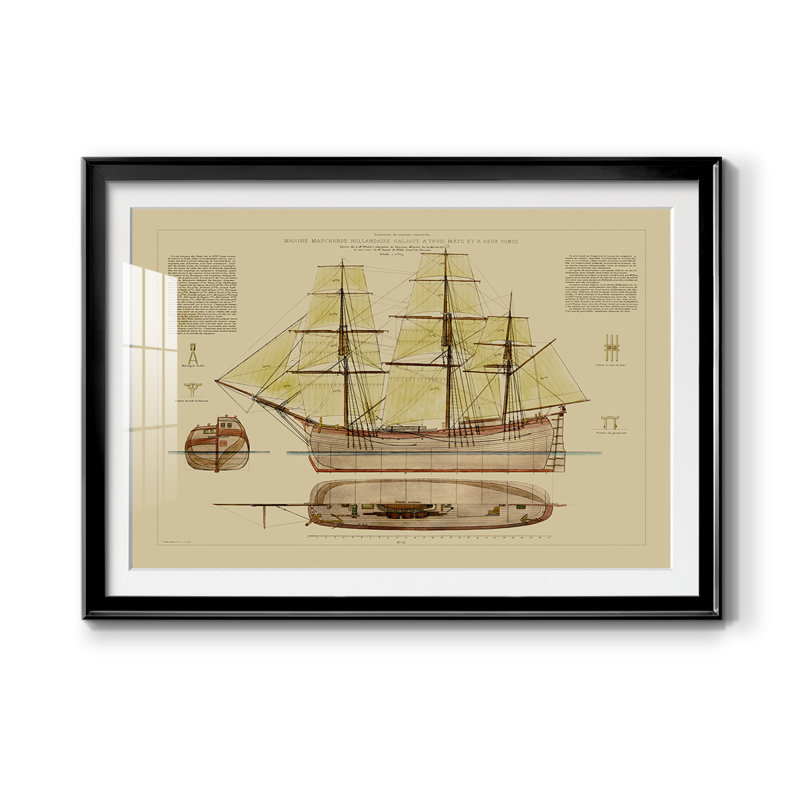 Antique Ship Plan VII - reproduction de cadre photo, L 30,5 po x H 22,5 po, Noir