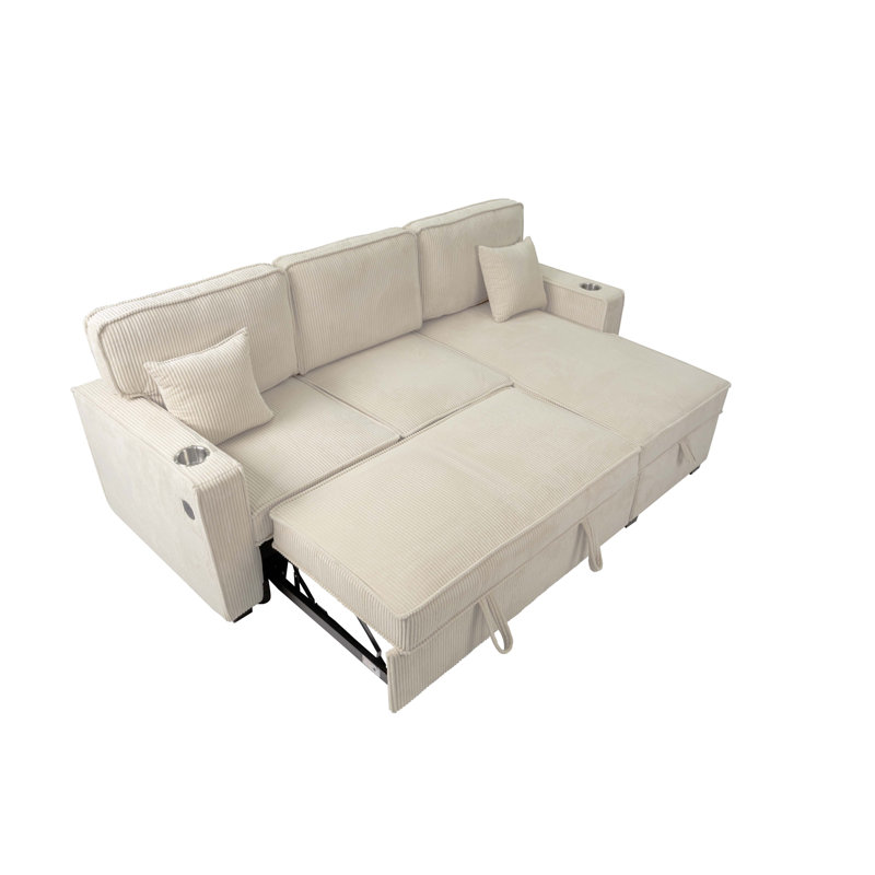 Canapé modulaire convertible avec méridienne réversible Foi, velours côtelé Foi, Velours côtelé beige