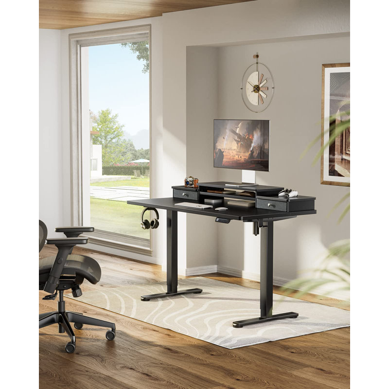 Electric Adjustable Height  Standing Desk Computer Table with Drawers, Black, 28.5" H x 48" W x 24" D